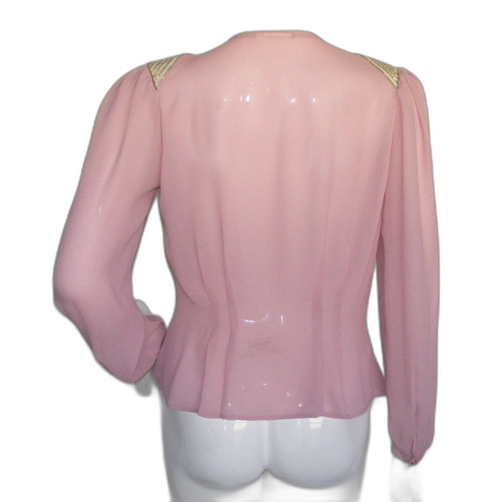Vintage Blouse, M, Pink, Sequin statement Shoulders, Long sleeve, button front - Picture 5 of 11